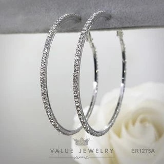 ต่างหูห่วงกลม เพชร1แถว หน้า2มิล สีเงิน 6 ขนาด เครื่องประดับ ER8033 ER8035 ER8037 ER8039 ER8041 ER1275 ValueJewelry