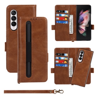 เคสโทรศัพท์มือถือหนังพร้อมช่องใส่ปากกา 2 in 1 สําหรับ Samsung Galaxy Z Fold 3 Fold3 5G