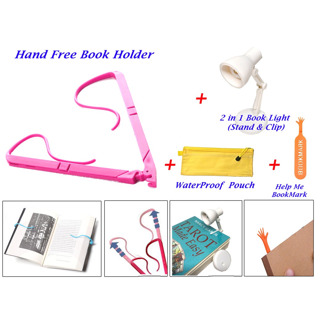 ชุดอุปกรณ์อ่านหนังสือ 4 in 1 ที่จับอ่านหนังสือ Gimble + ไฟฉายแบบหนีบหนังสือ + ที่คั่นหนังสือ + ซองพลาสติก
