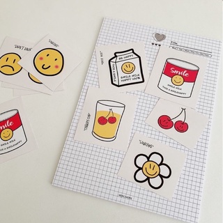 Sticker Smiley สติ๊กเกอร์สมายลี่ในรูปแบบต่างๆ เป็นสติกเกอร์ขนาดประมาณ 5 ซม. ใน 1 แพค มี 9 ชิ้น ลายไม่ซ้ำ