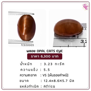 พลอยโอปอแคทอาย Opal Cats Eye ขนาด 12.4x8.6x5.7 มม. พลอยแท้ มีใบรับรอง