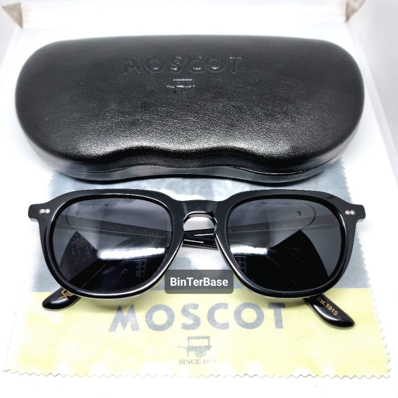 Moscot แว่นตากันแดด เลนส์โพลาไรซ์ สีดํามันวาว ของแท้ มือสอง