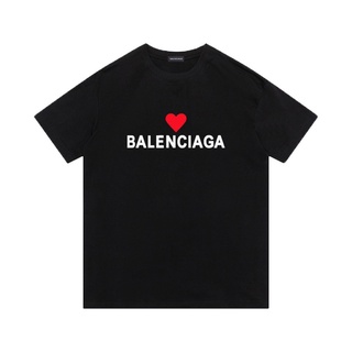 [S-5XL]Balenci&amp;a เสื้อยืดแขนสั้น ผ้าฝ้าย พิมพ์ลายหัวใจ พลัสไซซ์ สําหรับผู้ชาย และผู้หญิง