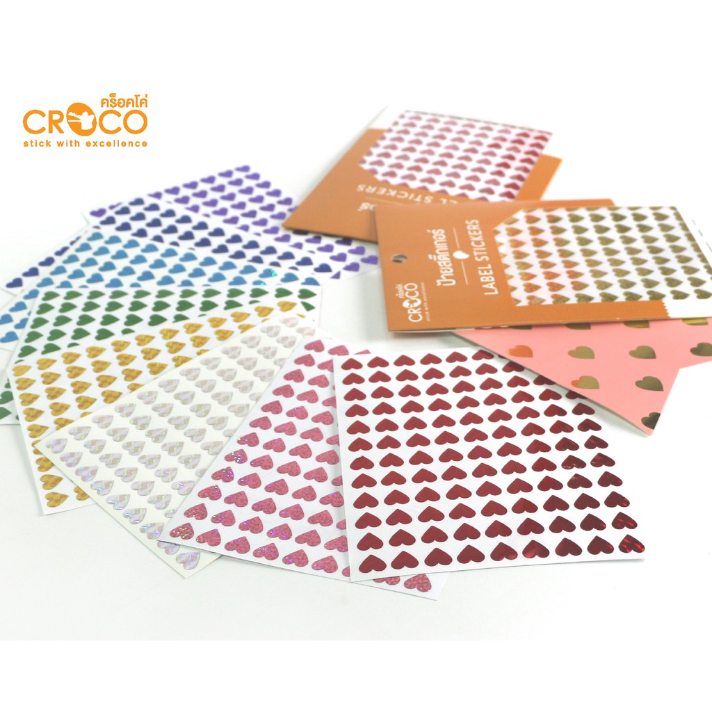 CROCO สติ๊กเกอร์เลเซอร์ รูปหัวใจเล็ก 5 แผ่น/แพ็ค
