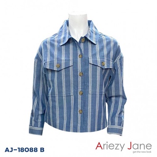 Ariezy Jane แจ็กเก็ตทรงสั้นลายริ้วยีนส์ AJ-18088 B