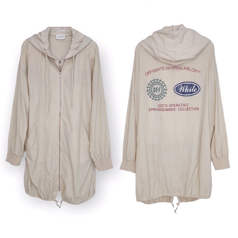Jacket hoodie ผ้าร่ม ด้านหลังสกรีน off white ตัวยาว ด้านหน้า 2 ชั้น