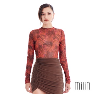 [MILIN] Birch Top Sheer printed mesh top  with long sleeves เสื้อแขนยาวผ้าตาข่าย โปร่งพิมพ์ลาย