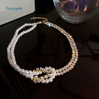 Fancyqube เครื่องประดับสร้อยคอโซ่ทองสีเงินจี้ไข่มุกสไตล์เกาหลีสําหรับผู้หญิง