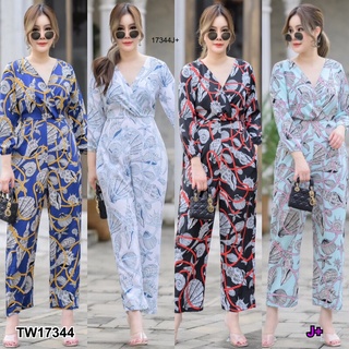 Jumpsuit #สาวอวบ จั้มสูทคอวี อกไขว้ แขนยาวมีกระเป๋าเจาะ 2 ข้าง ขายาว เนื้อผ้า 100D พิมพ์ลาย ใส่สบาย ทรงสวย ใส่ง่าย