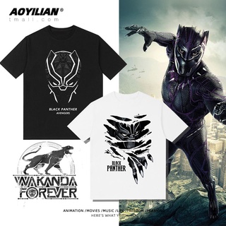 T-shirt  Marvel WACANDA FOEVER Memorial Black Panther Chadwick Bosman เสื้อยืด Avengers Half SleeveS-5XL