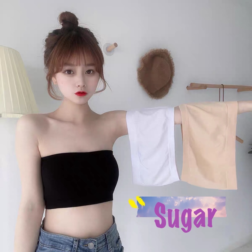 Sugar พร้อมส่งเสื้อเกาะอก ลายเรียบ เนื้อผ้าโพลีเอสเตอร์ ใส่สบาย(D20)