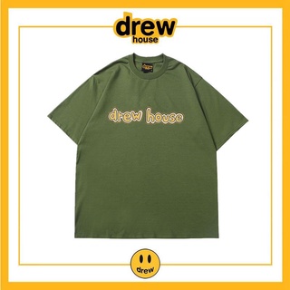 เสื้อยืดแขนสั้น ผ้าฝ้าย ทรงหลวม พิมพ์ลายตัวอักษร Drew House หน้ายิ้ม แฟชั่นฤดูร้อน สําหรับผู้หญิง