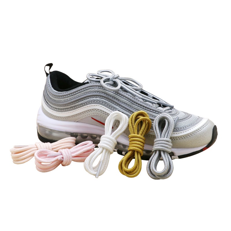 ☑ ☇ Colorful shoes 270Air max97 98 shoelaces Men's and women's sports shoes, gold and silver elastic shoelaces