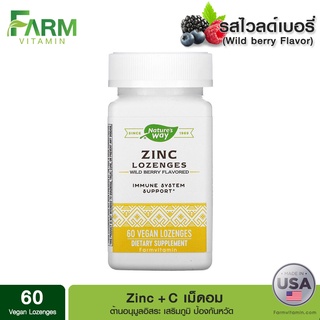 Natures Way, เม็ดอม Zinc Lozenges, Wild Berry Flavored, 60 Vegan Lozenges