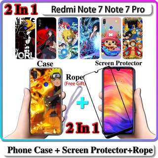 2 IN 1 เคส Redmi Note 7 Note 7 Pro เคส พร้อมกระจกนิรภัยโค้ง เซรามิก ป้องกันหน้าจอ นารูโตะ และการออกแบบ One Piece