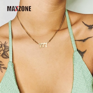 Maxzone สร้อยคอโชคเกอร์ สเตนเลส จี้ตัวเลขนางฟ้า BFF 111 222 333 444 555 666 777 888 999