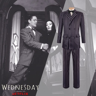 ชุดคอสเพลย์ Adams Family cos Wednesday Wednesday Ada สีดํา สําหรับครอบครัว วันฮาโลวีน