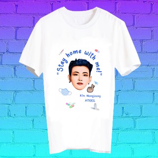 สั่งทำ เสื้อยืด Fanmade เสื้อแฟนเมด เสื้อยืดลาย โควิด19 covid19 STAY HOME WITH ME BLK57 คิมฮงจุง Kim Hongjoong ATEEZ