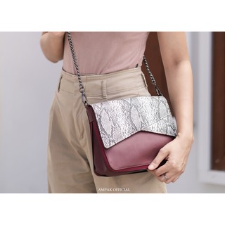 Ampak Boxchain bag สี Burgundy (มี 3 สี) กระเป๋าสะพายข้าง กระเป๋าถือ