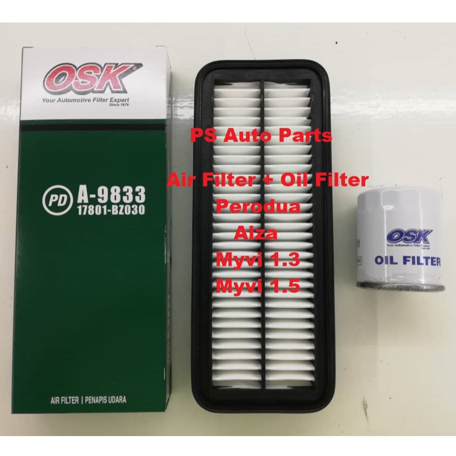 กรองน้ํามันและกรองอากาศ Perodua Alza And Myvi OSK 15601-87Z01 & 17801-BZ030