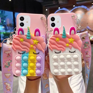 เคสโทรศัพท์มือถือ ซิลิโคนนิ่ม TPU ลายยูนิคอร์น พร้อมสายคล้อง สีรุ้ง สําหรับ Oppo Realme C35 9i 9 Pro A36 A76 A96 Reno 7 Pro Find X5 Pro Lite