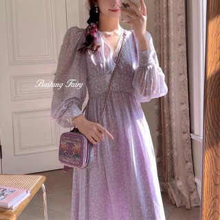 JLY0801 Fairy dress  Maxi derss แม็กซี่เดรสผ้าชีฟองเนื้อดีลายดอก คอวีแต่งขอบลูกไม้ งานมีซับด้านใน ซิปด้านข้าง ใส่สวยมากก