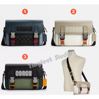 Coach C8128 C6657 Track Crossbody ในผ้าใบลายเซ็น Colorblock พร้อม Patch Men Sling Messenger Bag