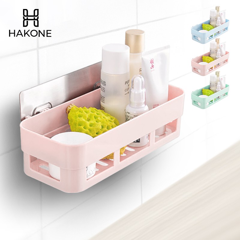 [3 สี 2 ทรง] HAKONE ชั้นวางของติดผนัง ชั้นวางของในห้องน้ำ ตะกร้าเข้ามุม ทรงเหลี่ยม รับน้ำหนัก 3-5 kg