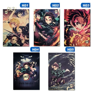 Bcf โปสเตอร์กระดาษคราฟท์ ลายอนิเมะ Demon Slayer Kimetsu No Yaiba สไตล์วินเทจ สําหรับตกแต่งผนัง