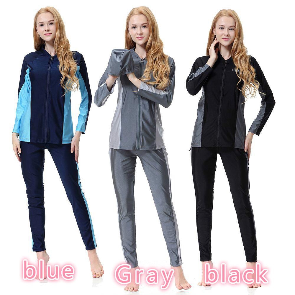 ชุดว่ายน้ําสาวอวบ S-3XL Long Sleeve Swimming Suit Swimwear Women Rashguards