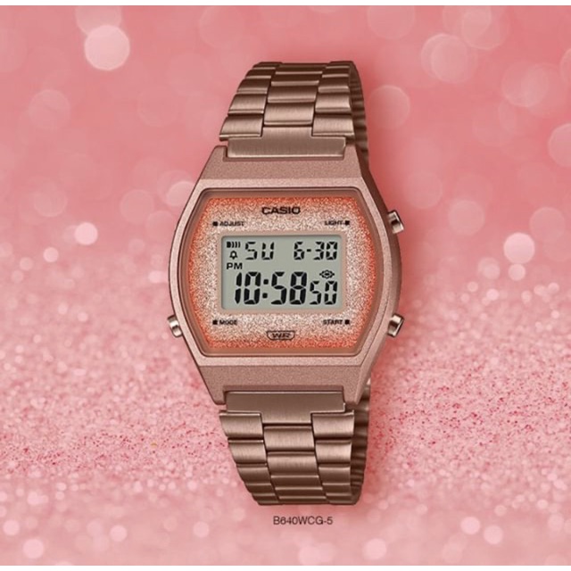 นาฬิกา Casio รุ่น B640WCG-5 นาฬิกาผู้หญิงสีพิงค์โกลด์ หน้าปัดกลิตเตอร์ - ของแท้ 100% รับประกันศูนย์ 