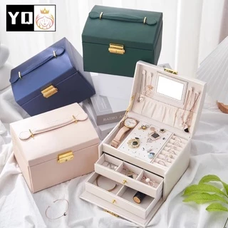 กล่องเครื่องประดับสามชั้น กล่องเก็บเครื่องประดับสไตส์เกาหลี มีกระจกในตัว0860