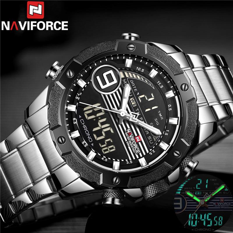 NAVIFORCE นาฬิกาชายยอดนิยมแบรนด์หรูดิจิตอลอนาล็อกกีฬานาฬิกาข้อมือทหารสแตนเลสชายนาฬิกา