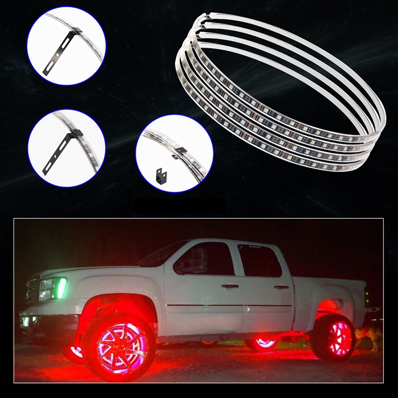 4pcs Car Hub Lamp Rgb Kit Waterproof Led Strip Light Appremote Control
