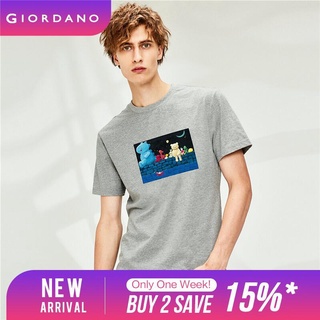 Giordano Men LiuHaiLun Series T-Shirts Comfy Ribbed Crewneck Casual T-Shirts Summer Short Sleeves Durable T-Shirts