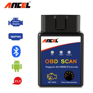 Ancel elm327 OBD2 เครื่องสแกนเนอร์วินิจฉัยรถยนต์ บลูทูธ ตรวจสอบเครื่องยนต์ รีเซ็ต ถุงลมนิรภัย เครื่องมืออัตโนมัติ