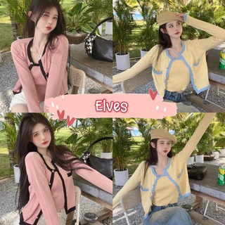 Elves✨พร้อมส่ง✨ เสื้อสายเดี่ยว+เสื้อคลุมไหมพรม คุณหนูดูแพงกำลังมากคุ้มสุด ~80051~