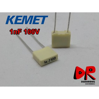 (10 ชิ้น) 1nF 1000pF 102 100V MKT R82 ยี่ห้อ AV KEMET ตัวเก็บประจุ ฟิล์ม ชนิด โพลีเอสเตอร์ (Polyester) อิตาลี