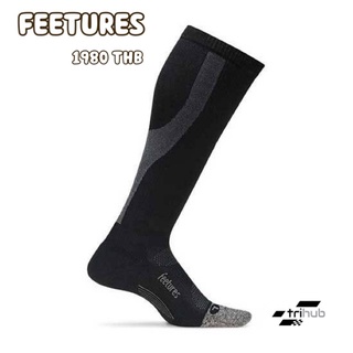 FEETURES Graduated Compression Light Cushion Black - ถุงเท้ายาว Compression สำหรับวิ่งมาราธอน