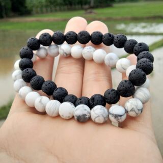 ส่งฟรี กำไลหิน Lava &amp; Howlite 8 mm.