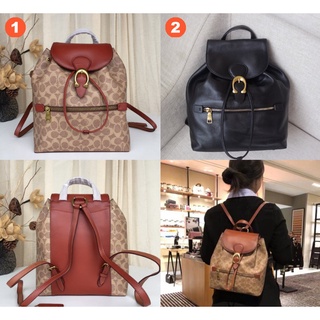 Coach 68563 68380 Evie กระเป๋าเป้สะพายหลังหนังลายเซ็นผ้าใบผู้หญิง Drawstring Bag