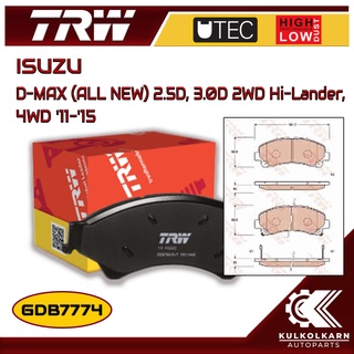 ผ้าเบรคหน้า TRW สำหรับ D-MAX (ALL NEW) 2.5D, 3.0D 2WD Hi-Lander, 4WD 11-15 (GDB7774)