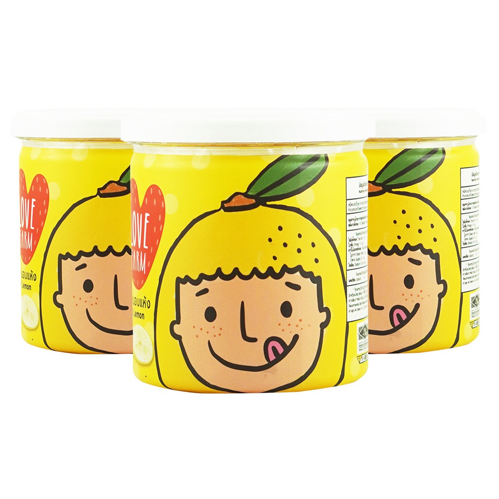 🍋(เลมอนอบแห้งสีทอง 120กรัม SET 3 กระปุก) 💖เลิฟฟาร์ม (LOVEFARM) เลมอน ผลไม้อบแห้ง