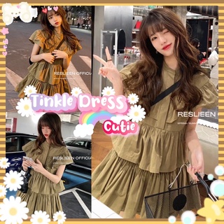 Tinkle Dress เดรสสีพื้นไม่มีลาย ทรงคอจีน/คอปีน แต่งระบาย3ขั้น รุ่นนี้น่ารักมาก งานป้าย