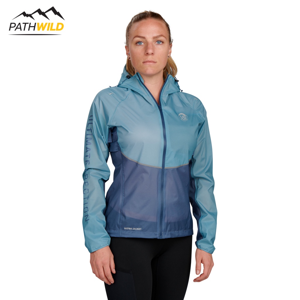 เสื้อแจ๊คเก็ตกันลม กันฝน น้ำหนักเบา ULTIMATE DIRECTION ULTRA JACKET V3 WOMEN สี SEA BLUE สเป็คสูงกว่ามาตรฐานสนาน UTMB™