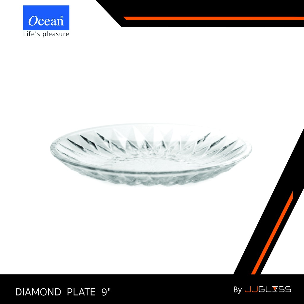 JJGLASS - (Ocean) P00172 Diamond Plate 9 จานแก้ว จานคริสตัล แก้วโอเชี่ยน เหมาะสำหรับใส่ผลไม้ อาหารว่าง ขนมปัง
