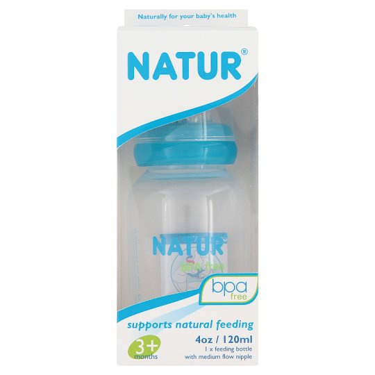 ว๊าว🍟 เนเจอร์ ขวดนมจับปลอดสารบีพีเอ ขนาด 4 ออนซ์ พร้อมจุกนม ขนาด M สำหรับเด็ก 3+ เดือน 1 ขวด Natur 4oz BPA Free Feeding