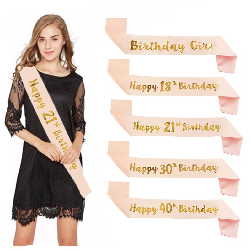 Rose Gold Happy Birthday Sash 18th 21st 30th 40th 50th 60th Birthday Girl สําหรับตกแต่งงานปาร์ตี้ Mo