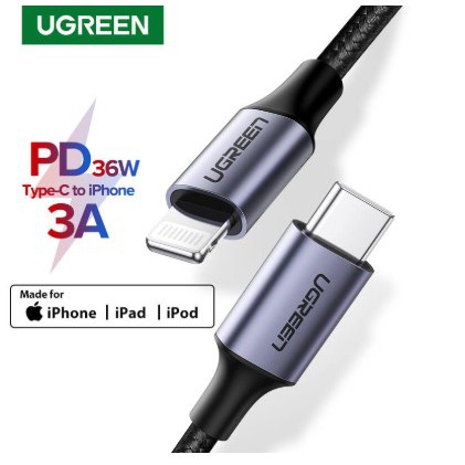 UGREEN MFi 36 W USB C to Lightning Cable for iPhone 6 7 8 X PD Fast Charger
