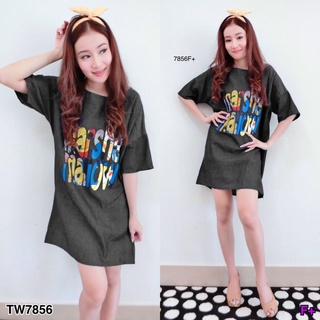 👗Pfashion [ส่งไว!!🚛] P7856 	เดรสยีนส์สั้นสกรีนตัวหนังสือ  Short jeans dress with screen print